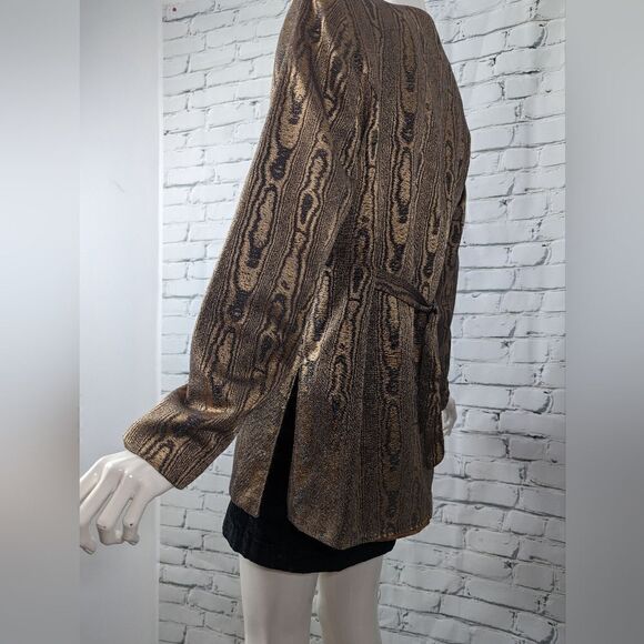 Printed blazer, Shiny fabric blazer, Wood print jacket, 80s 90s blazer - Picture 8 of 10